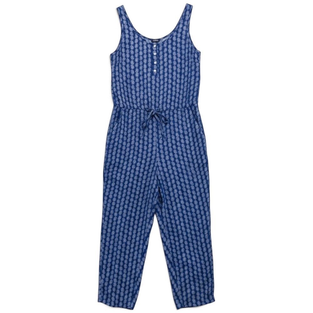 Chaps Jumpsuit Women S Boho Coastal Cottagecore Paisley Sleeveless Beachy Blue